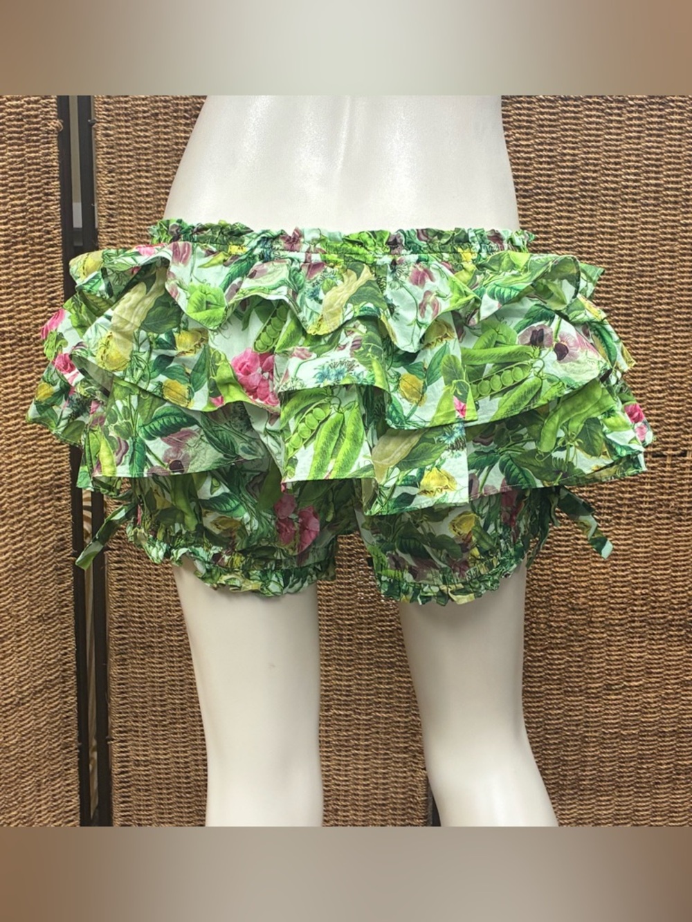 Selkie Style Ruffle Bloomers Shorts Floral Cottagecore Fairycore XL Green Pink - Picture 7 of 7
